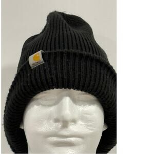 Carhartt Black Rib Knit Cuffed Beanie Hat Logo Patch Streetwear Watch Cap Men OS